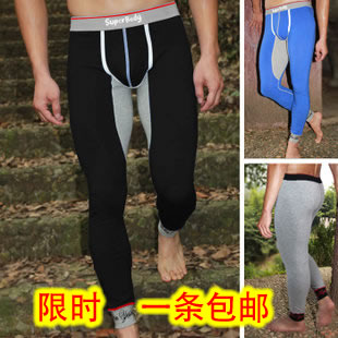 Male legging warm pants male long johns 100% cotton tight body shaping pants thin plus velvet