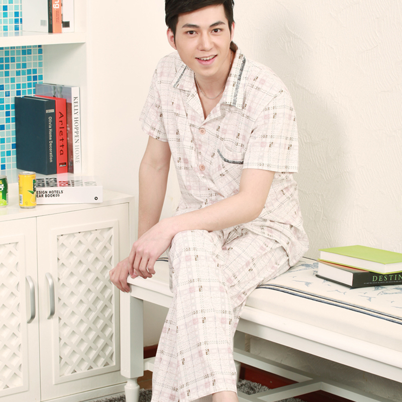 Male sleep set home casual 100% cotton at home service short-sleeve 2010