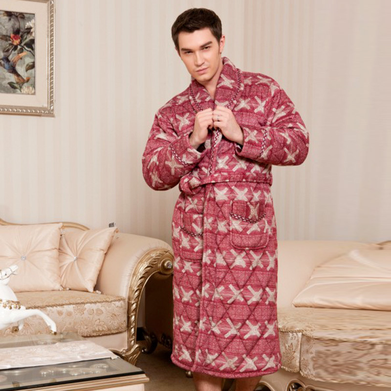 Male sleepwear winter thickening coral cotton-padded thermal personality male robe bathrobes lounge