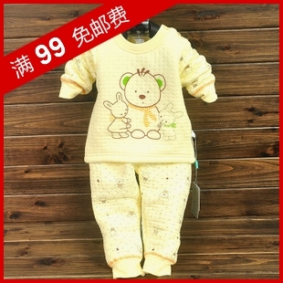 Male thermal buckle thickening child thermal set of underwear and underpants cotton-padded 2 piece set