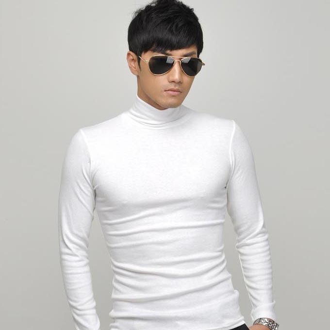 Male turtleneck basic shirt single tier slim male t-shirt long-sleeve T-shirt ultra elastic 100% cotton tight t-shirt s171