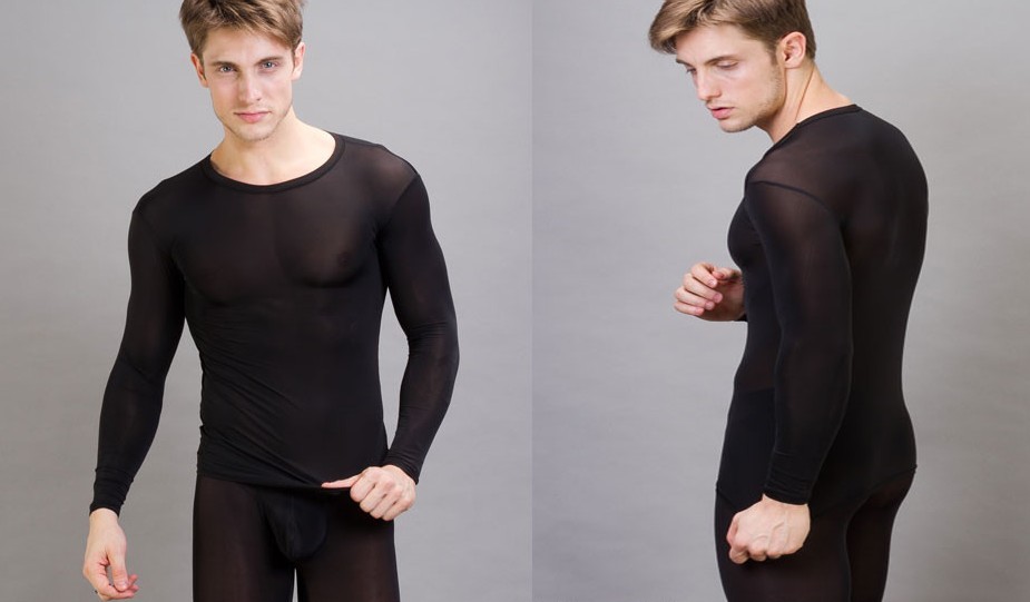 Male viscose transparent top fitness top male sexy long-sleeve tight slim rose long-sleeve underwear