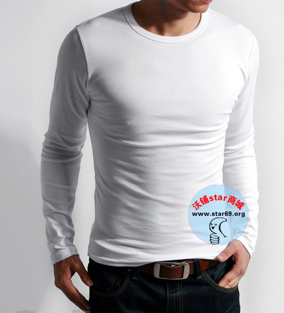 Male white long-sleeve male o-neck high-elastic lycra cotton thermal clothing men's 100% cotton slim basic shirt male