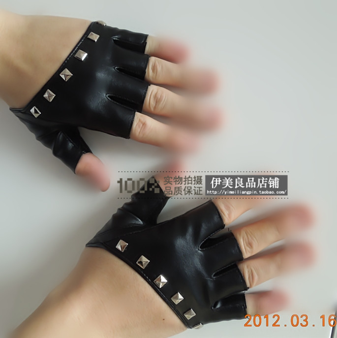 Male Women fashion half finger gloves punk personality leather gloves