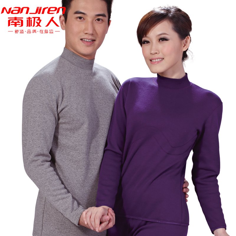 Male women's coffee carbon wool thermal diamond velvet underwear set turtleneck