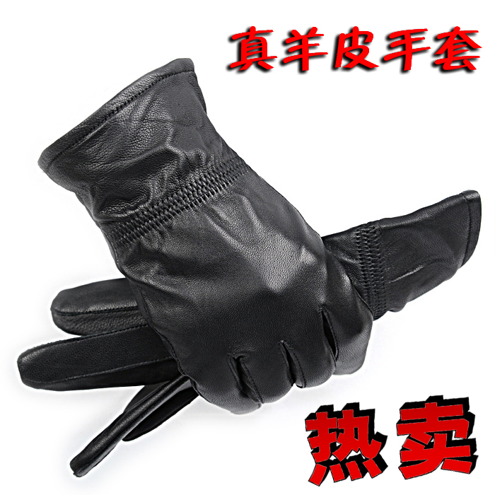 Male women's genuine leather sheepskin gloves fur winter thickening thermal fashion bag style