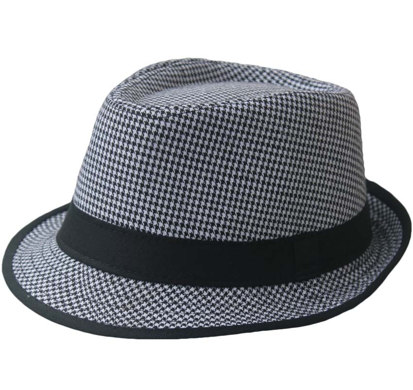Male women's houndstooth fedoras casual outdoor hat small plaid jazz hat fashion