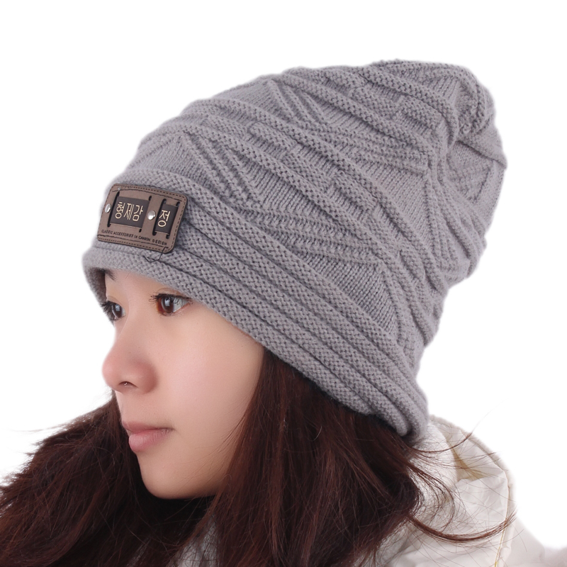 Male women's leather stripe knitted hat autumn and winter thermal knitted hat the trend of female hat