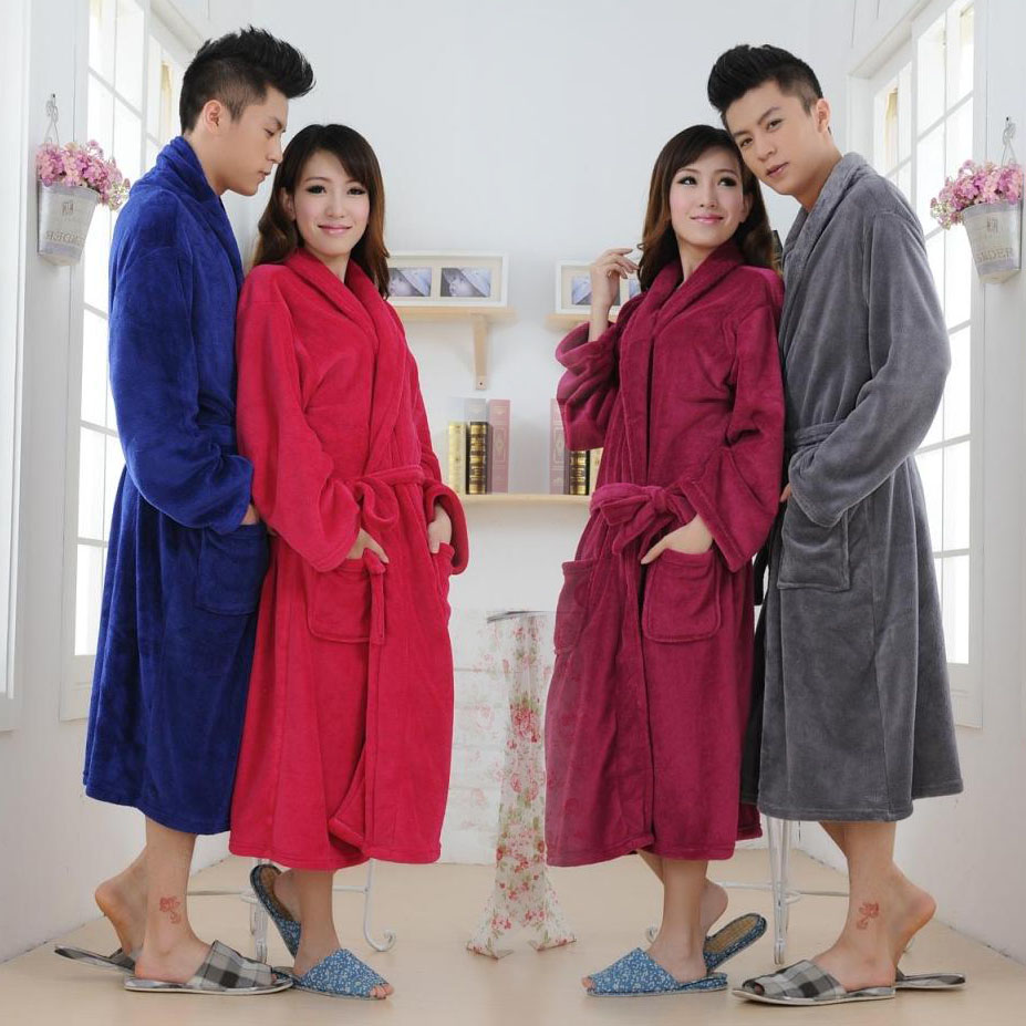 Male women's lovers autumn and winter coral fleece bathrobe robe thermal ultra long chromophous lounge spa