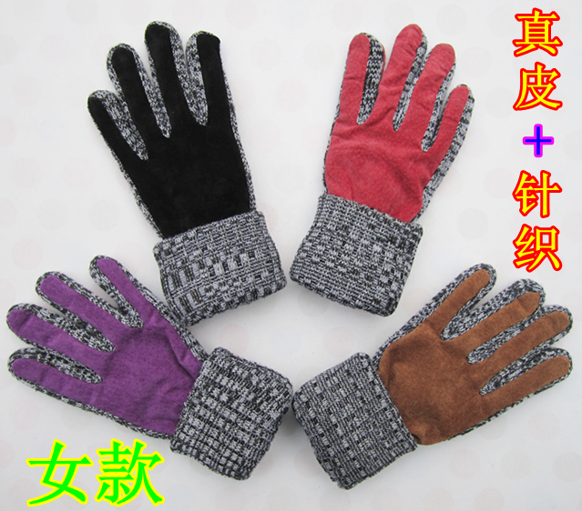 Male women's lovers gloves genuine leather knitted long design winter thickening thermal
