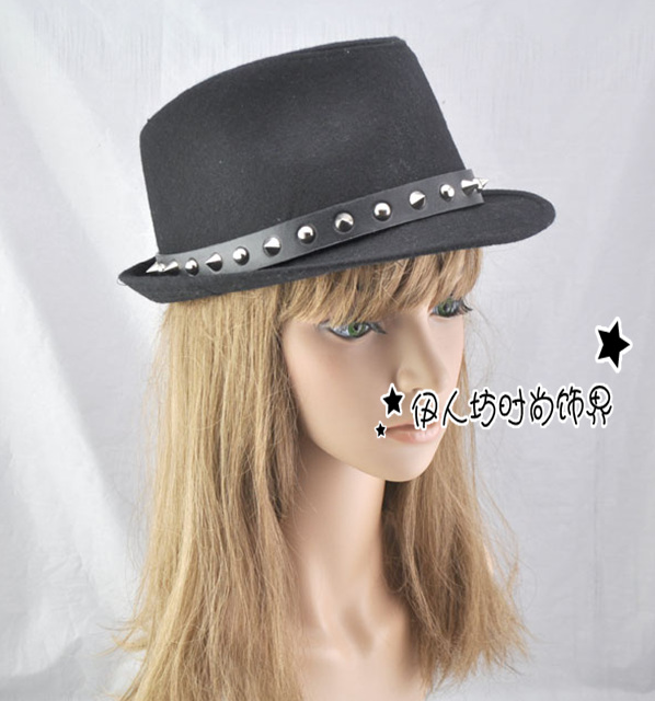 Male women's spring and autumn winter woolen small fedoras fashion rivet hat
