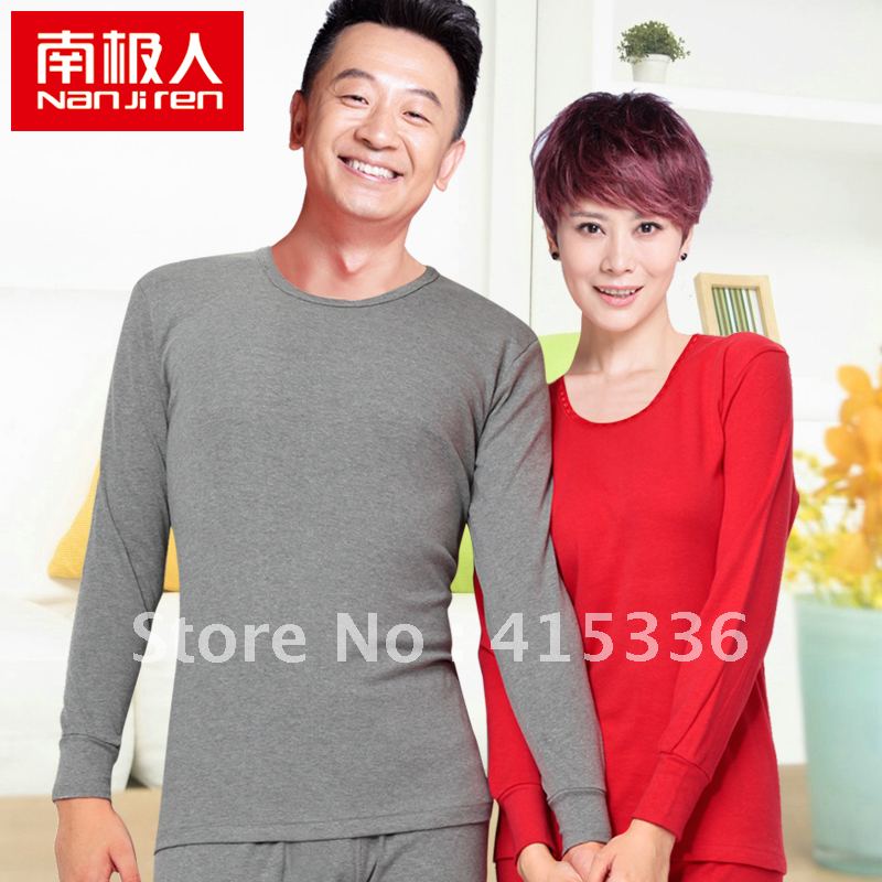 Male women's thermal underwear o-neck 100% cotton thin long johns long johns set free shipping