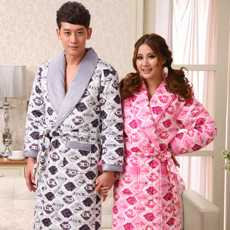 Male women's thickening thermal coral fleece cotton-padded lovers lounge sleepwear robe