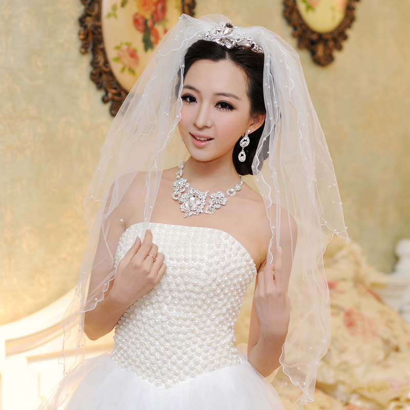 Mantianxing pearl laciness married bridal veil wedding dress veil wedding accessories 2