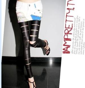 Manufacturers direct sales in Europe and America hole torn Leather Leggings Pants
