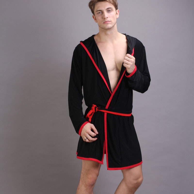 Manview male bathrobe sexy silky men's bathoses sleepwear 2012 summer thin derlook robe