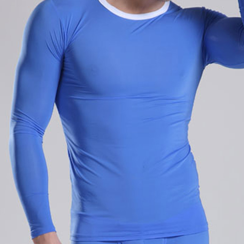 Manview sexy ultra-thin male long johns bodice silky basic underwear separate top m03-12
