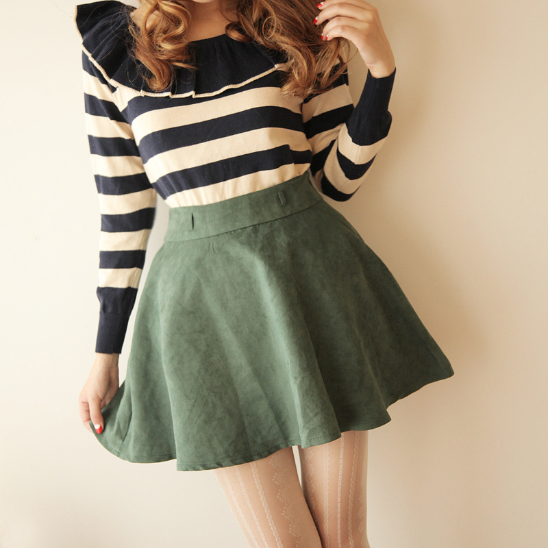 Maomaohome original leather all-match design velvet vintage umbrella skirt a-line skirt short skirt bust skirt