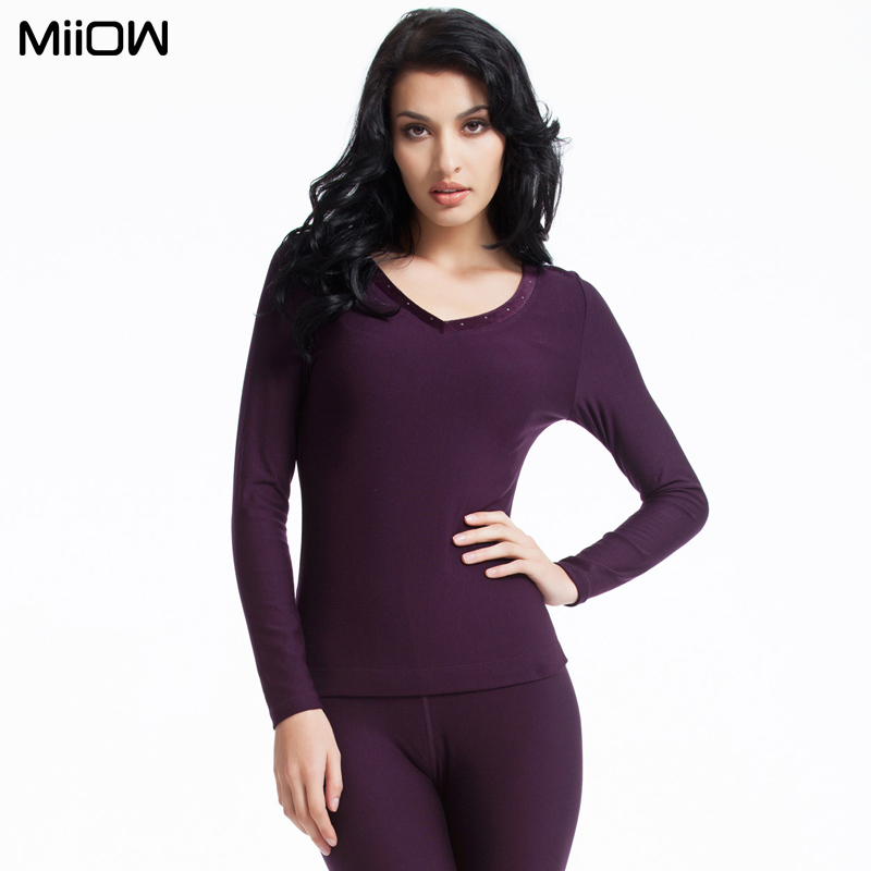 MAOREN diamond decoration V-neck modal women's thermal underwear set sanded ribbon multicolor