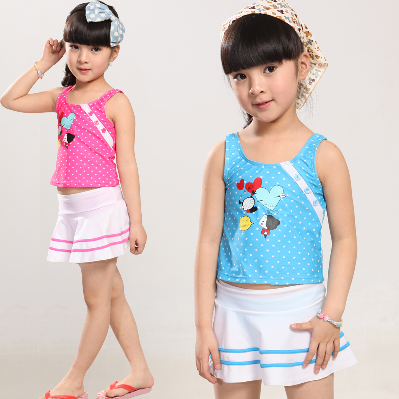 Marble child dress style split princess girl child swimwear 930 Free shipping