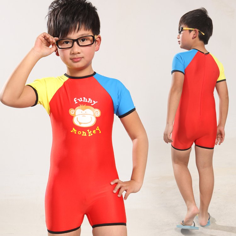 Marble child swimwear short-sleeve one piece surfing suit sun protection clothing submersible service male child swimming