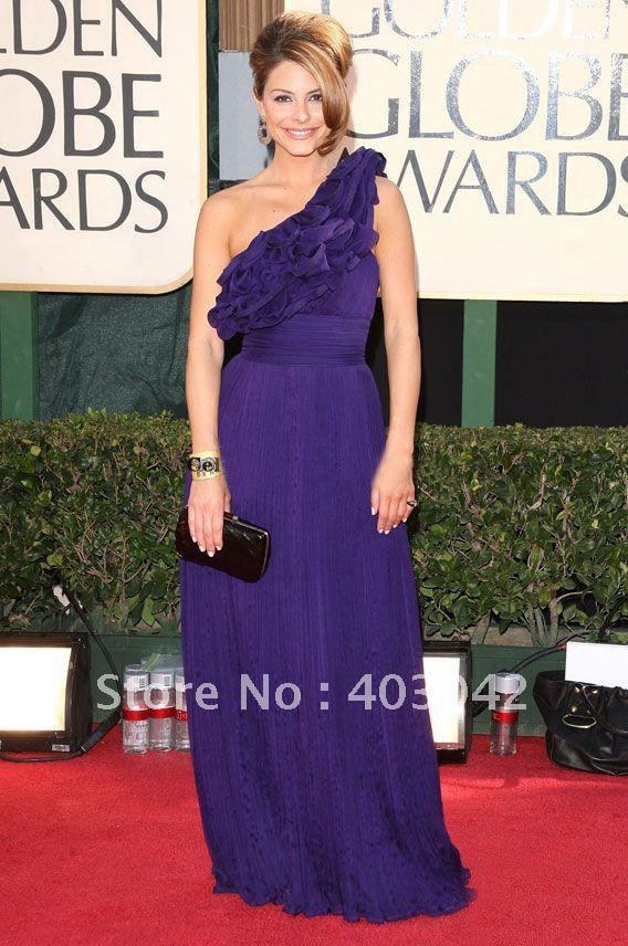 Maria Menounos Royal Blue One-shoulder Evening Gown Ruffled Celebrity Dress Golden 2009