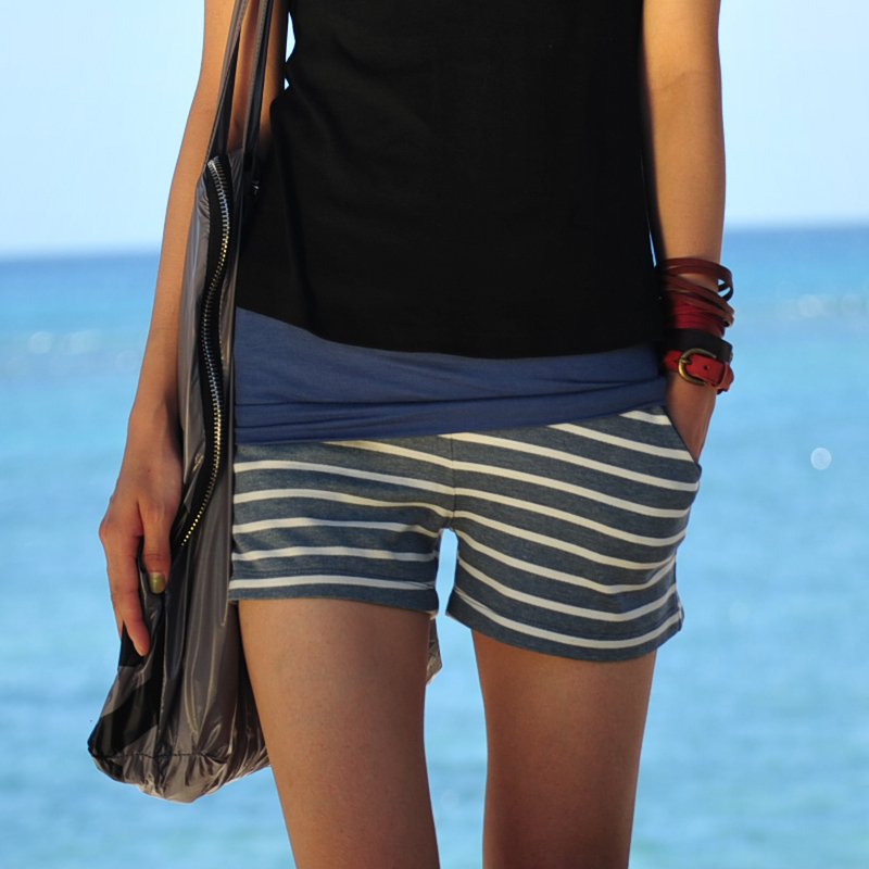 Marine horizontal stripe mere loin comfortable casual shorts c2278