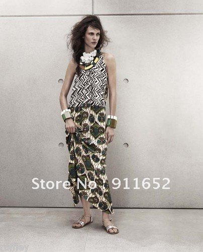 MARNI at H&M Peacock  Dress Zig Zag  Green Silk Bow Beach Dress  Free Shipping