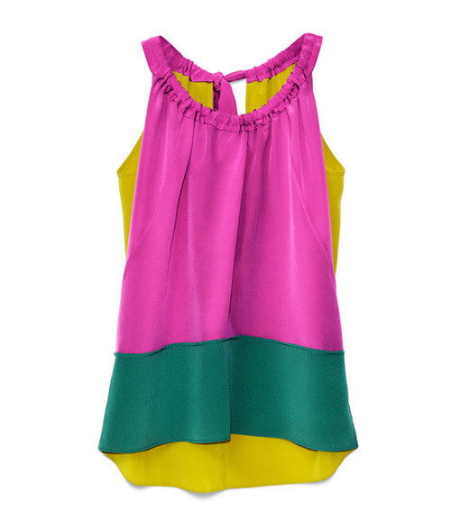 Marni marni at hm rose green match colors sleeveless vest chiffon shirt/blouse, Fashion ladies tops
