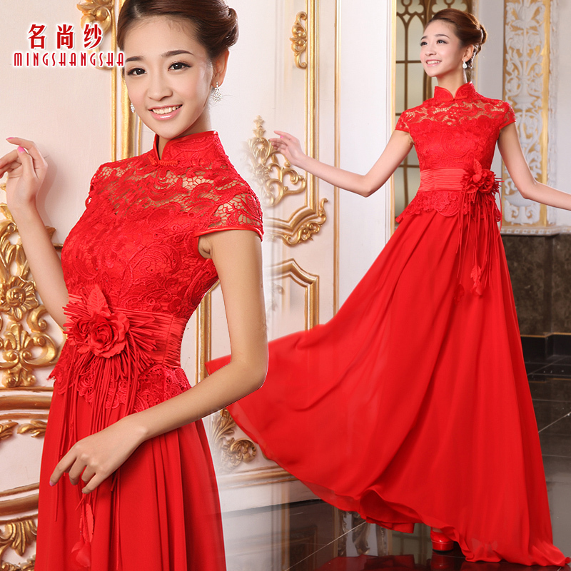 Marriage fashion evening dress 2012 red cheongsam bride dress vintage lace short qipao