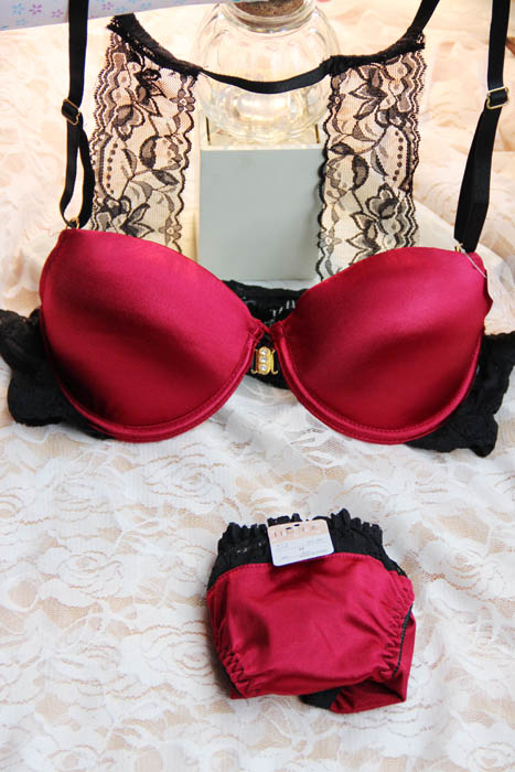 Married backlight button bra women's single-bra underwear set 9657 Maroon