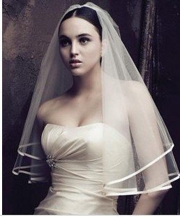 Married bride wedding dress accessories veil two layer bridal veil red white milk-white H512 Free Shipping