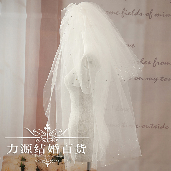 Married the bride long veil water brick double layer formal wedding dress accessories multi-layer hair accessory