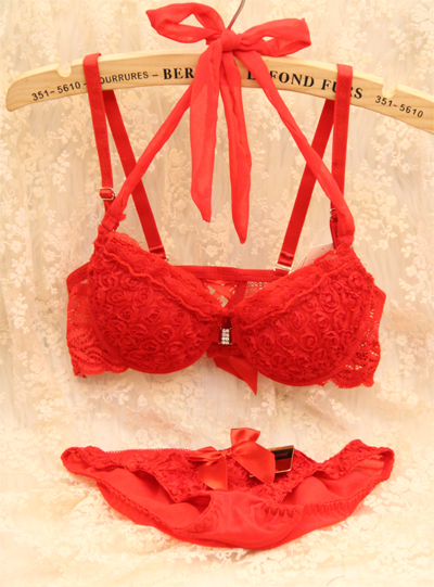 Married three-dimensional rose front button bra women's single-bra underwear set 9512 red