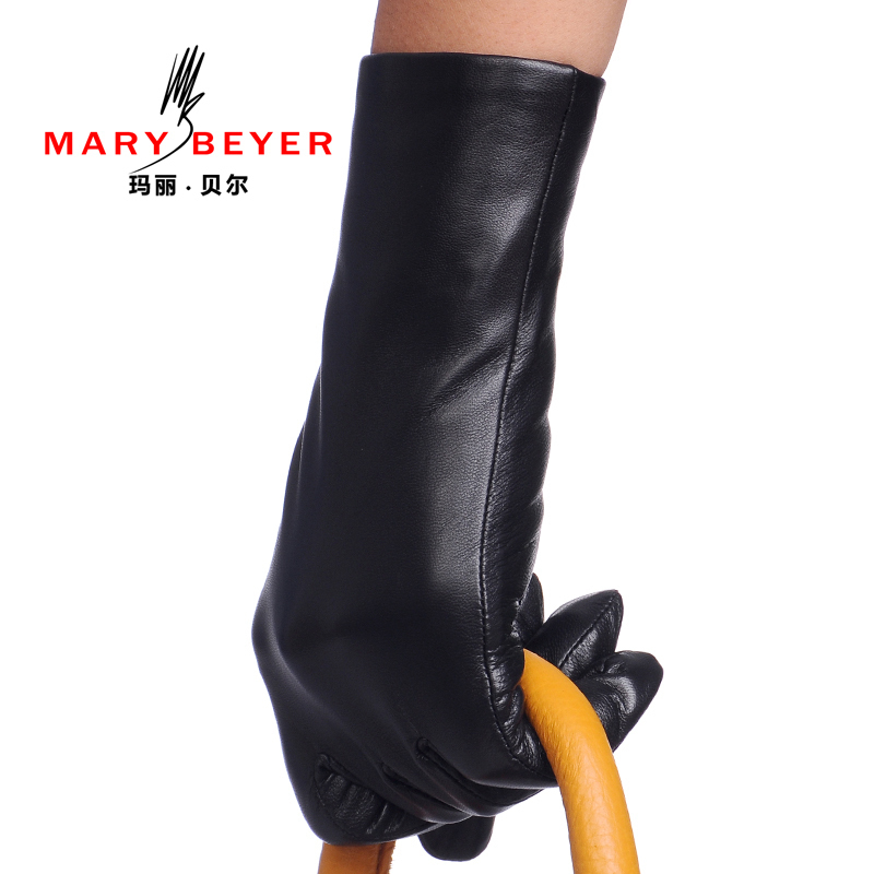 Mary bell leather gloves female sheepskin winter autumn and winter thermal genuine leather gloves medium-long 6122