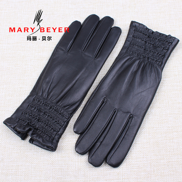 Mary beyer leather gloves female medium-long sheepskin genuine leather gloves thermal 6166 women's