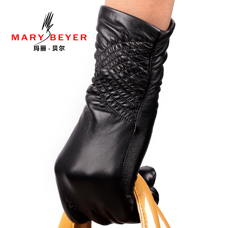 Mary beyer leather gloves female thermal medium-long sheepskin genuine leather gloves women's 6168