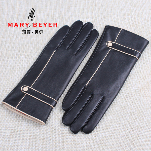 Mary beyer leather gloves female thermal medium-long sheepskin genuine leather gloves women's 6176