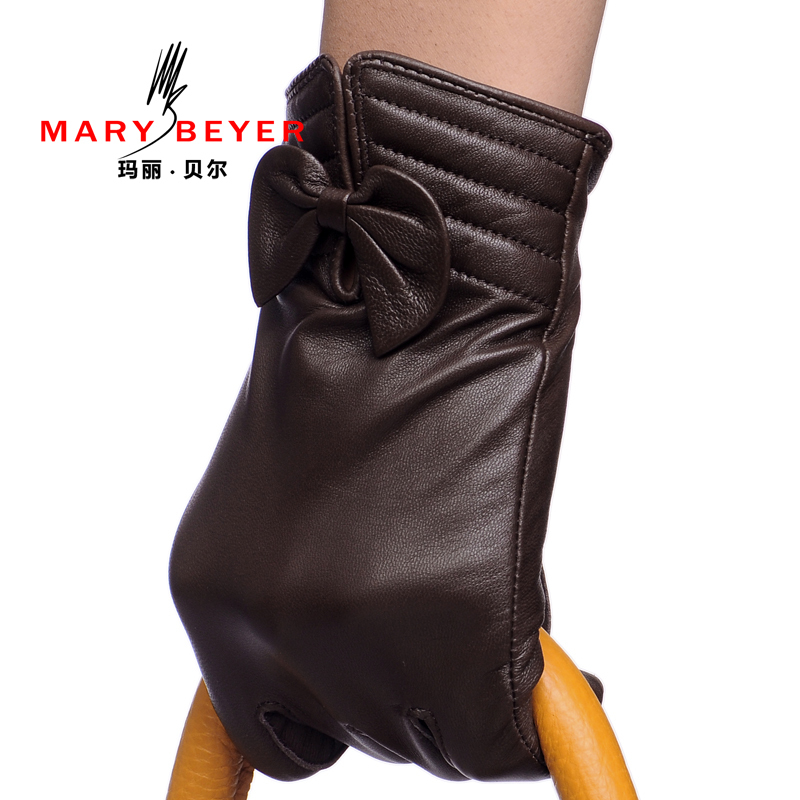 Mary beyer leather gloves women's sheepskin winter thermal sheepskin genuine leather gloves bow 8102