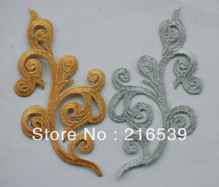 material computer gold and silver embroidery flower cosplay fabric applique 4.5 a pair