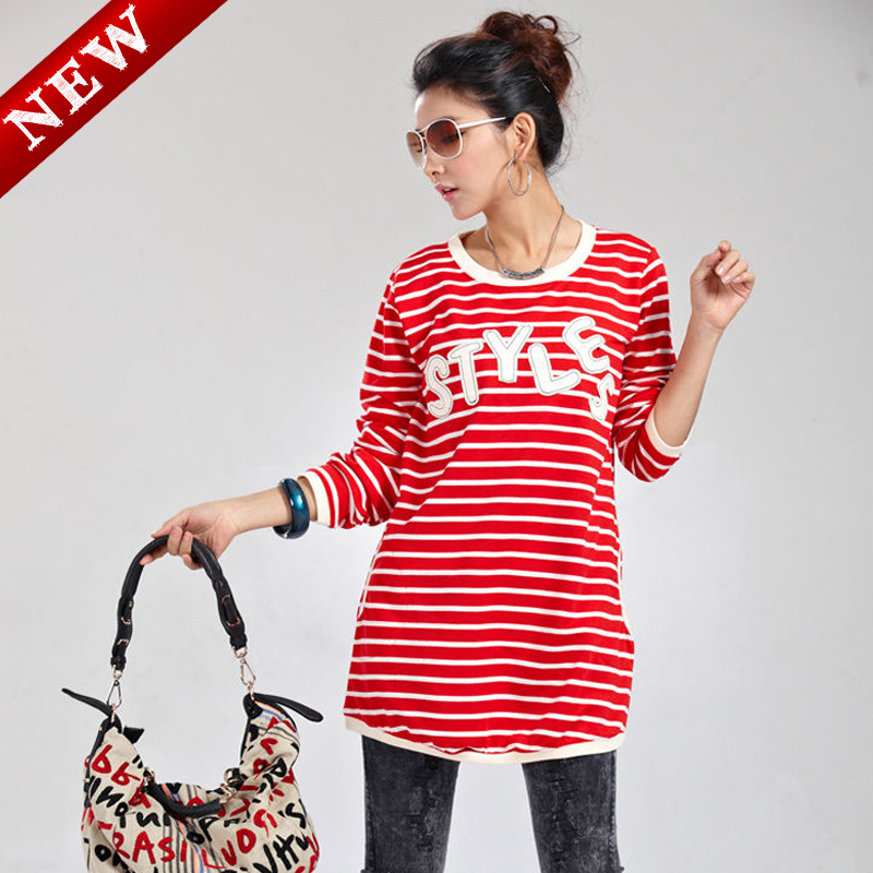 Maternity 2013 spring maternity clothing plus size mm long design maternity t-shirt stripe maternity sweatshirt long-sleeve top