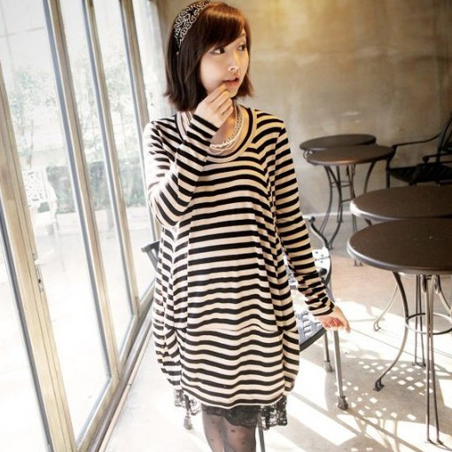 Maternity autumn maternity top maternity dress stripe 100% cotton maternity t-shirt long-sleeve dress
