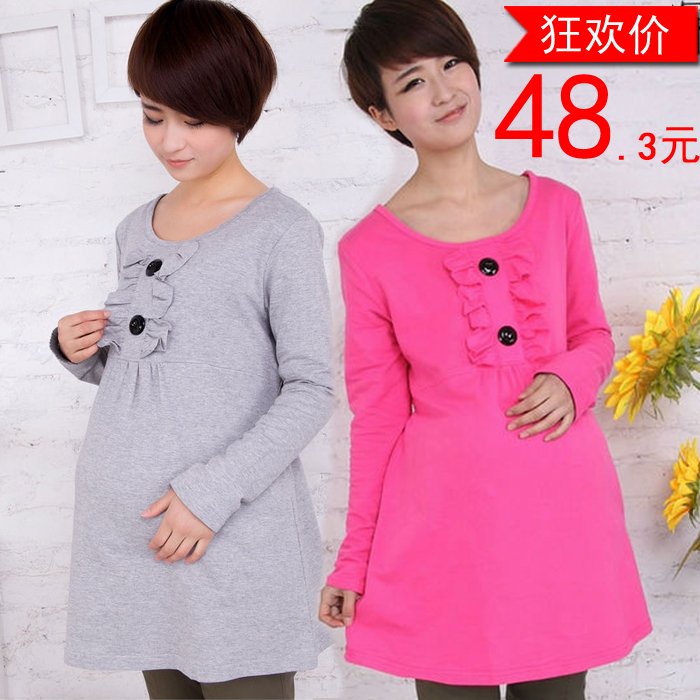 Maternity autumn top 100% cotton maternity t-shirt long-sleeve loose autumn maternity clothing plus size