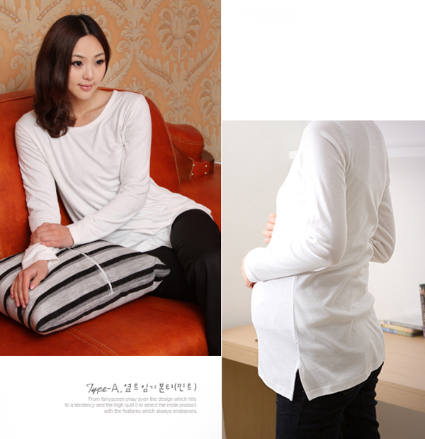 Maternity basic shirt spring and autumn 100% cotton 100% cotton round low collar white black fashion maternity basic 100% cotton