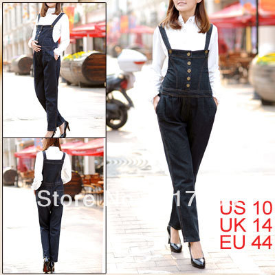 Maternity Casual Denim Jeans Blue Suspender Trousers Overalls M