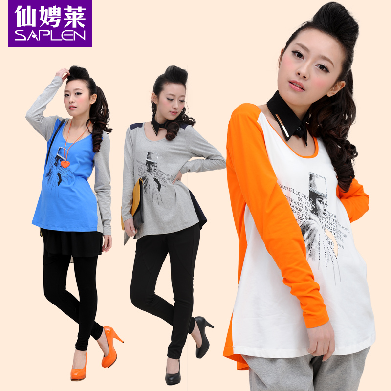 Maternity clothing 100% cotton top t-shirt spring maternity new arrival patchwork t-shirt 119971
