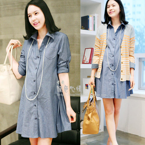 Maternity clothing 1022 maternity top spring and autumn fashion 100% cotton long design maternity shirt