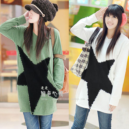 Maternity clothing 1110 spring and autumn elegant loose five-pointed star three-color maternity t-shirt long design