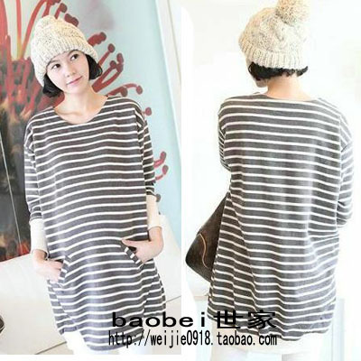 Maternity clothing 2011 maternity top fashion stripe sweatshirt maternity long design t-shirt dress