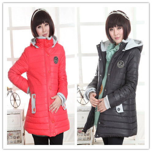 Maternity clothing 2012 winter fashion detachable cap patchwork badge medium-long maternity wadded jacket